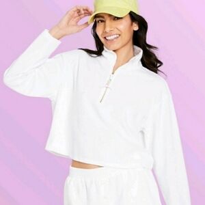 Stoney Clover Lane Crop Half Zip Sweatshirt Terry Beach Cover Beads Chic Size L